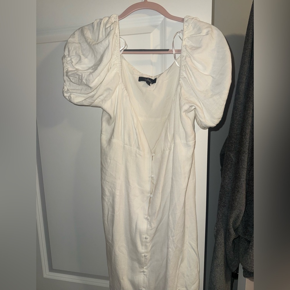 Lulu's Cream Sheath Dress with Puff Sleeves Size Large